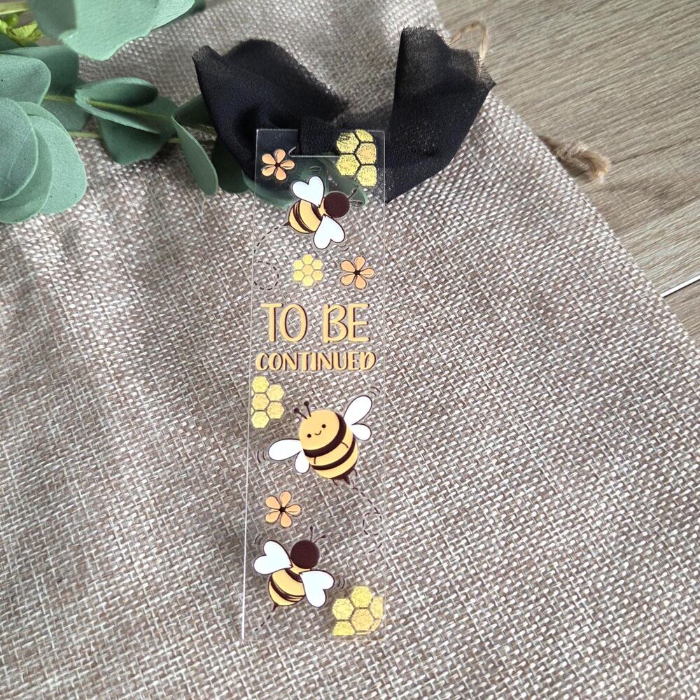 To Bee Continued Bookmark, Honey Bee Clear Sleek Cottagecore Garden Ribbon Decor